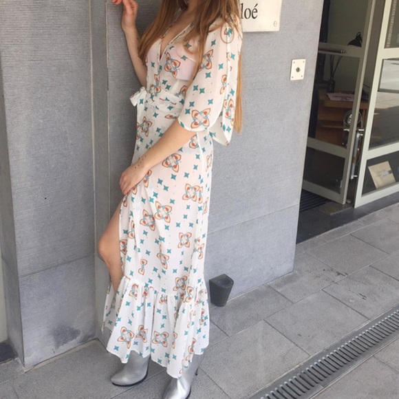 Jessie Western Silk Wrap Dress M Swallow Ruffle - Picture 15 of 15